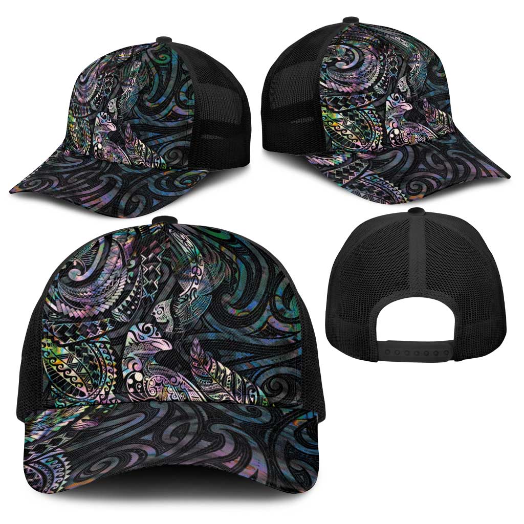 Aotearoa Moko Tribal Tattoo Baseball Net Cap New Zealand Maori Penguin and Fantail Paua Shell Style LT03 - Polynesian Pride