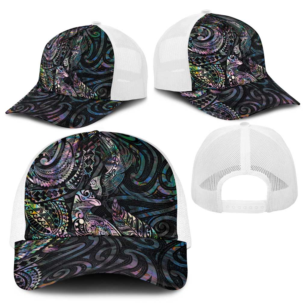 Aotearoa Moko Tribal Tattoo Baseball Net Cap New Zealand Maori Penguin and Fantail Paua Shell Style LT03 - Polynesian Pride