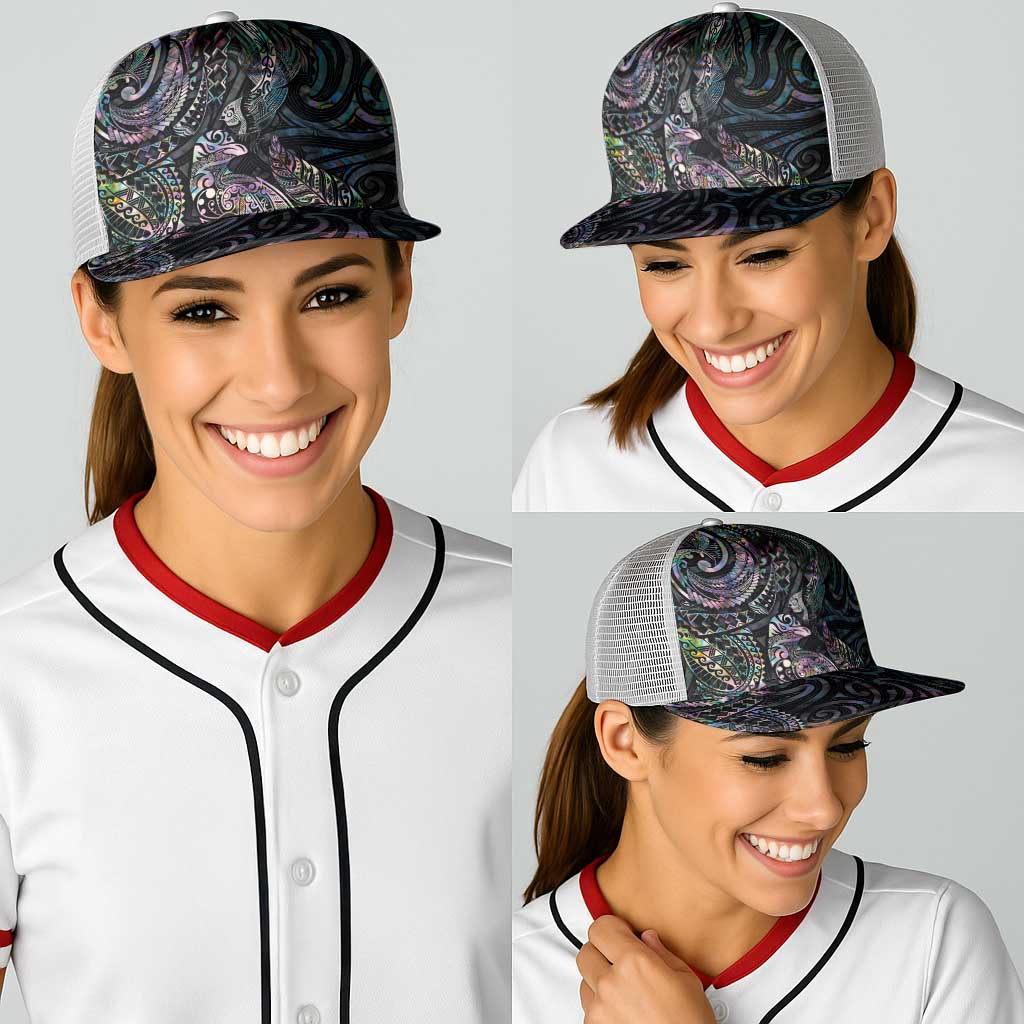 Aotearoa Moko Tribal Tattoo Baseball Net Cap New Zealand Maori Penguin and Fantail Paua Shell Style LT03 - Polynesian Pride