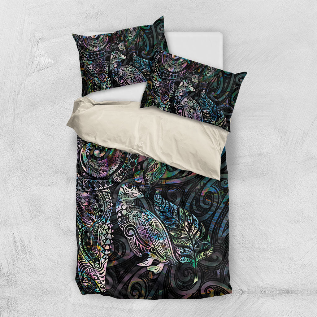 Aotearoa Moko Tribal Tattoo Bedding Set New Zealand Maori Penguin and Fantail Paua Shell Style LT03 US Twin 172cm x 218cm Multicolor - Polynesian Pride