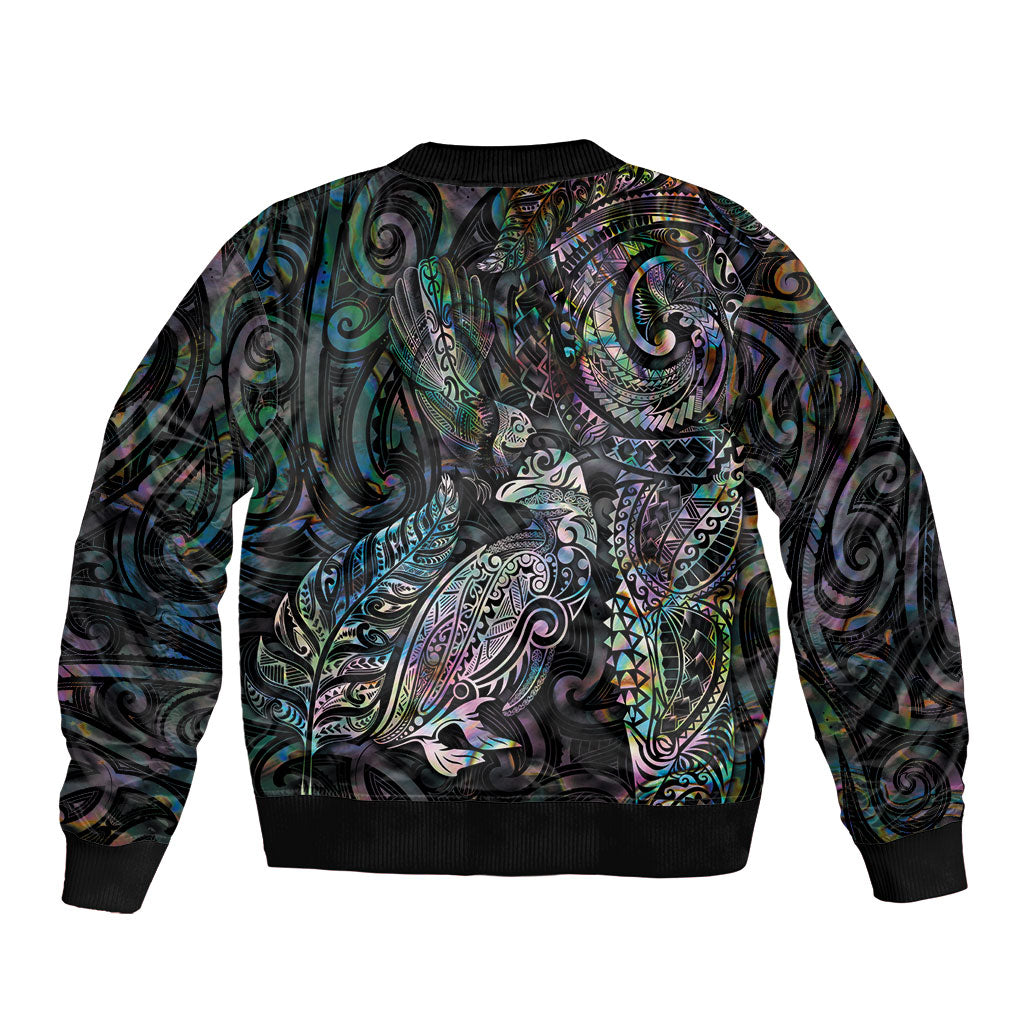 Aotearoa Moko Tribal Tattoo Bomber Jacket New Zealand Maori Penguin and Fantail Paua Shell Style LT03 - Polynesian Pride