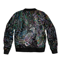 Aotearoa Moko Tribal Tattoo Bomber Jacket New Zealand Maori Penguin and Fantail Paua Shell Style LT03 - Polynesian Pride