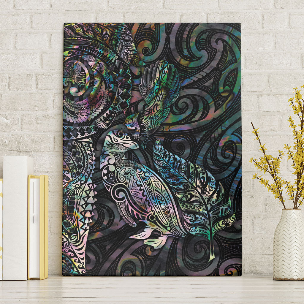 Aotearoa Moko Tribal Tattoo Canvas Wall Art New Zealand Maori Penguin and Fantail Paua Shell Style