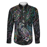 Aotearoa Moko Tribal Tattoo Family Matching Mermaid Dress and Hawaiian Shirt New Zealand Maori Penguin and Fantail Paua Shell Style LT03 Dad's Shirt - Long Sleeve Multicolor - Polynesian Pride