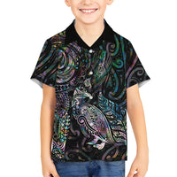 Aotearoa Moko Tribal Tattoo Family Matching Mermaid Dress and Hawaiian Shirt New Zealand Maori Penguin and Fantail Paua Shell Style LT03 Son's Shirt Multicolor - Polynesian Pride