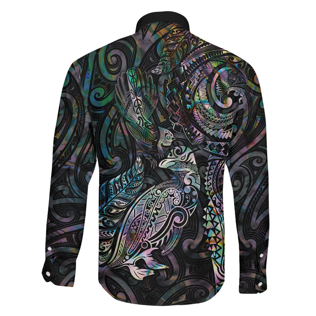 Aotearoa Moko Tribal Tattoo Family Matching Off Shoulder Maxi Dress and Hawaiian Shirt New Zealand Maori Penguin and Fantail Paua Shell Style LT03 - Polynesian Pride