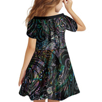 Aotearoa Moko Tribal Tattoo Family Matching Off Shoulder Short Dress and Hawaiian Shirt New Zealand Maori Penguin and Fantail Paua Shell Style LT03 - Polynesian Pride
