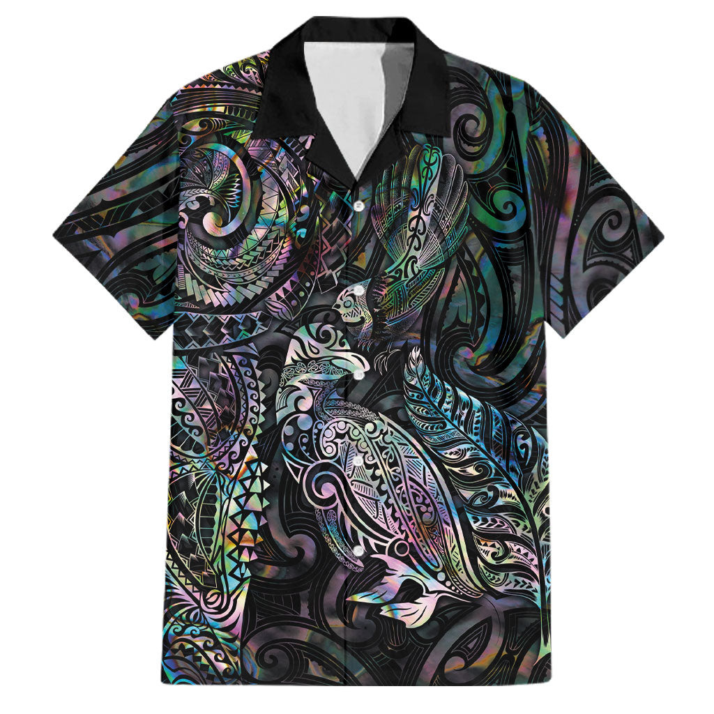 Aotearoa Moko Tribal Tattoo Family Matching Tank Maxi Dress and Hawaiian Shirt New Zealand Maori Penguin and Fantail Paua Shell Style LT03 Dad's Shirt - Short Sleeve Multicolor - Polynesian Pride