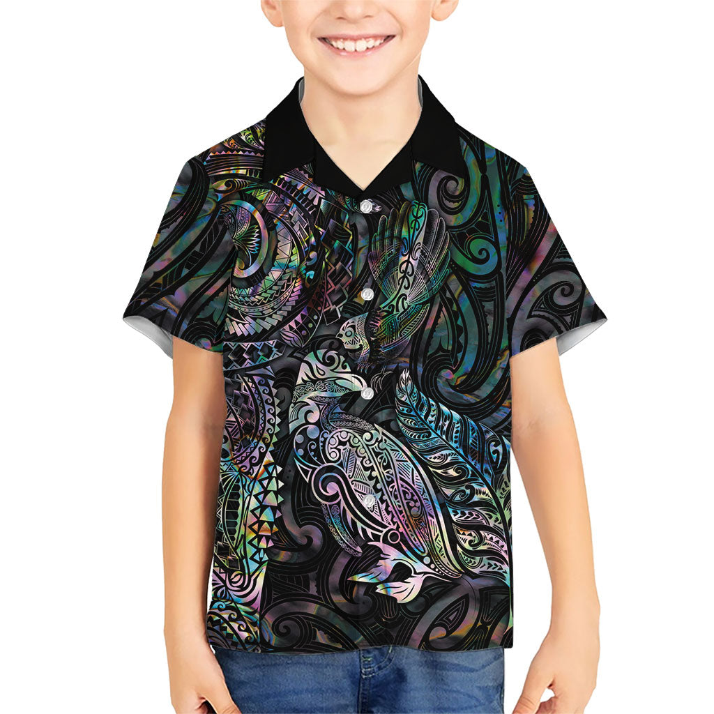 Aotearoa Moko Tribal Tattoo Family Matching Tank Maxi Dress and Hawaiian Shirt New Zealand Maori Penguin and Fantail Paua Shell Style LT03 Son's Shirt Multicolor - Polynesian Pride