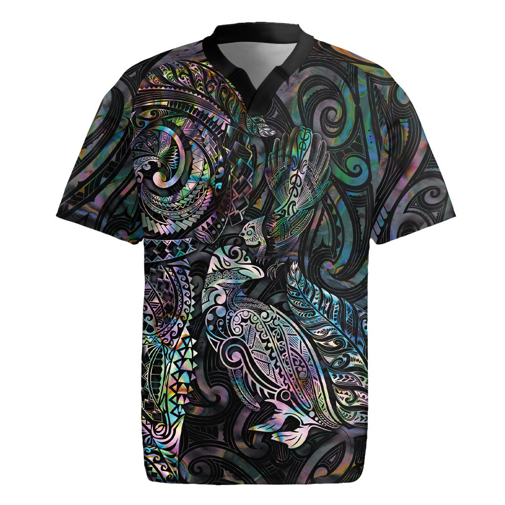 Aotearoa Moko Tribal Tattoo Rugby Jersey New Zealand Maori Penguin and Fantail Paua Shell Style
