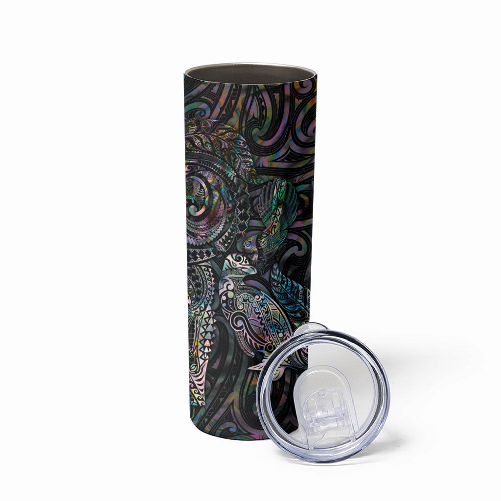 Aotearoa Moko Tribal Tattoo Skinny Tumbler New Zealand Maori Penguin and Fantail Paua Shell Style LT03 - Polynesian Pride