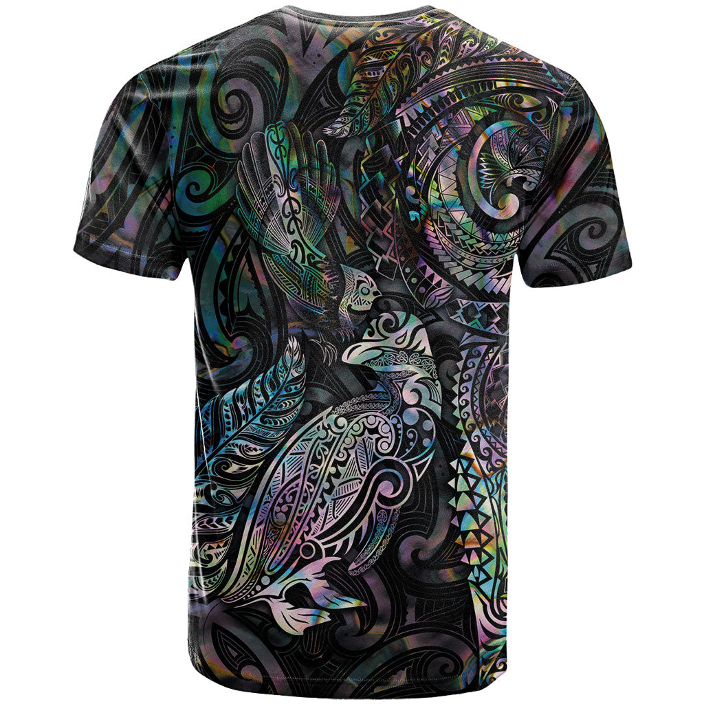 Aotearoa Moko Tribal Tattoo T Shirt New Zealand Maori Penguin and Fantail Paua Shell Style