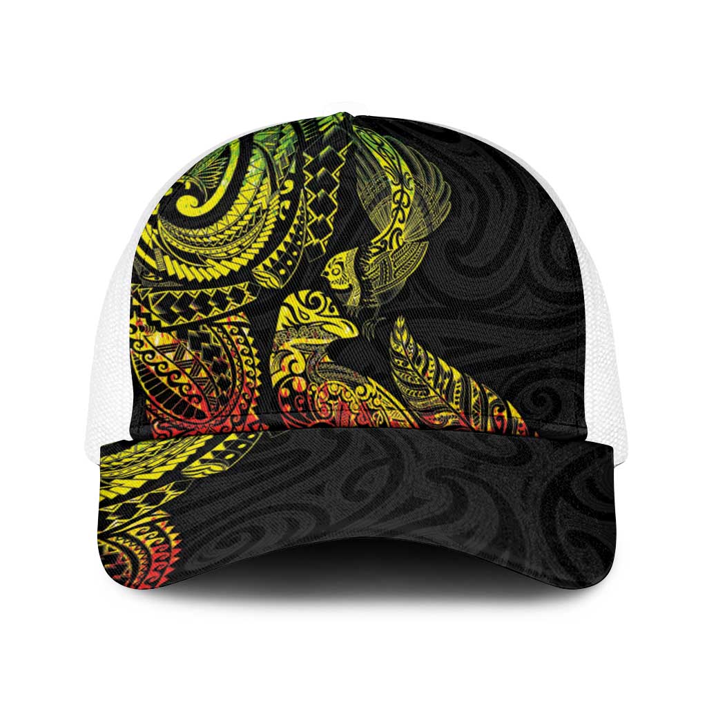 Aotearoa Moko Tribal Tattoo Baseball Net Cap New Zealand Maori Penguin and Fantail Reggae Style LT03 One Size White Multicolor - Polynesian Pride