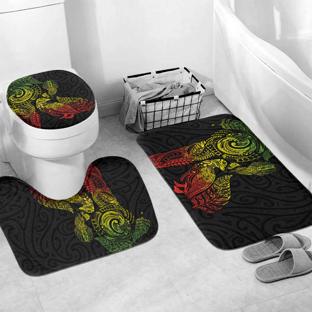 Aotearoa Moko Tribal Tattoo Bathroom Set New Zealand Maori Penguin and Fantail Reggae Style LT03 Mat Set Only (3 pcs) One Size Multicolor - Polynesian Pride