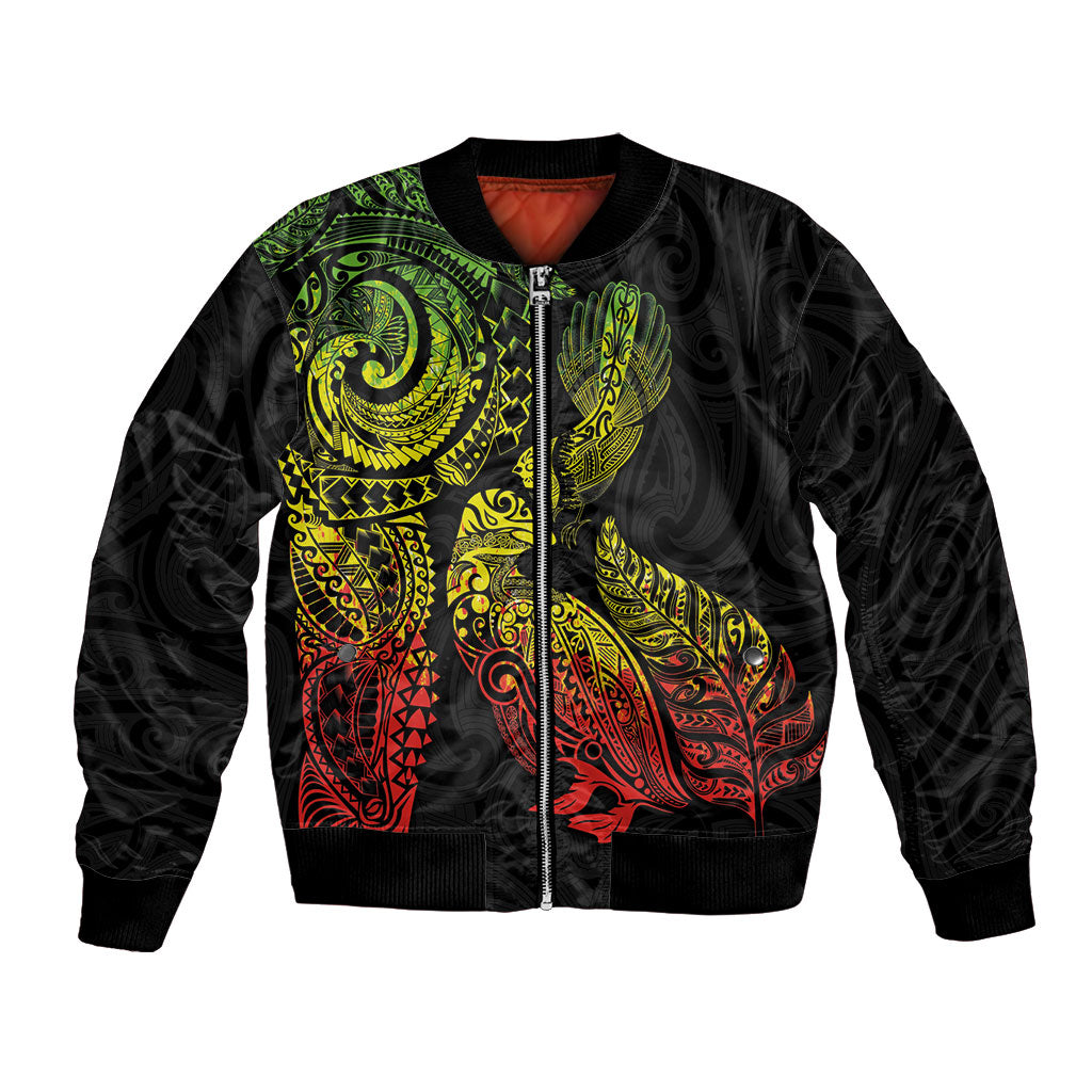 Aotearoa Moko Tribal Tattoo Bomber Jacket New Zealand Maori Penguin and Fantail Reggae Style LT03 Unisex Multicolor - Polynesian Pride