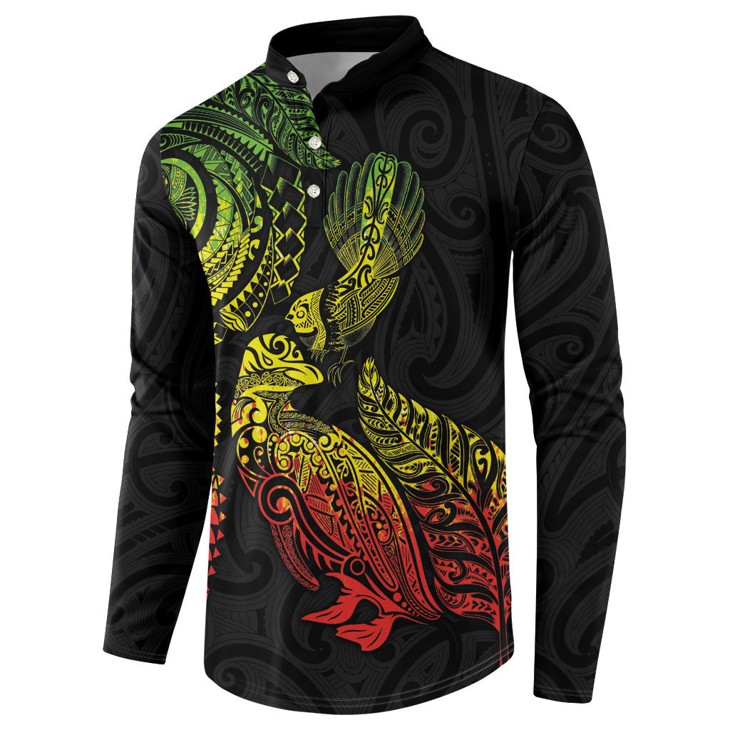 Aotearoa Moko Tribal Tattoo Button Sweatshirt New Zealand Maori Penguin and Fantail Reggae Style LT03 - Polynesian Pride