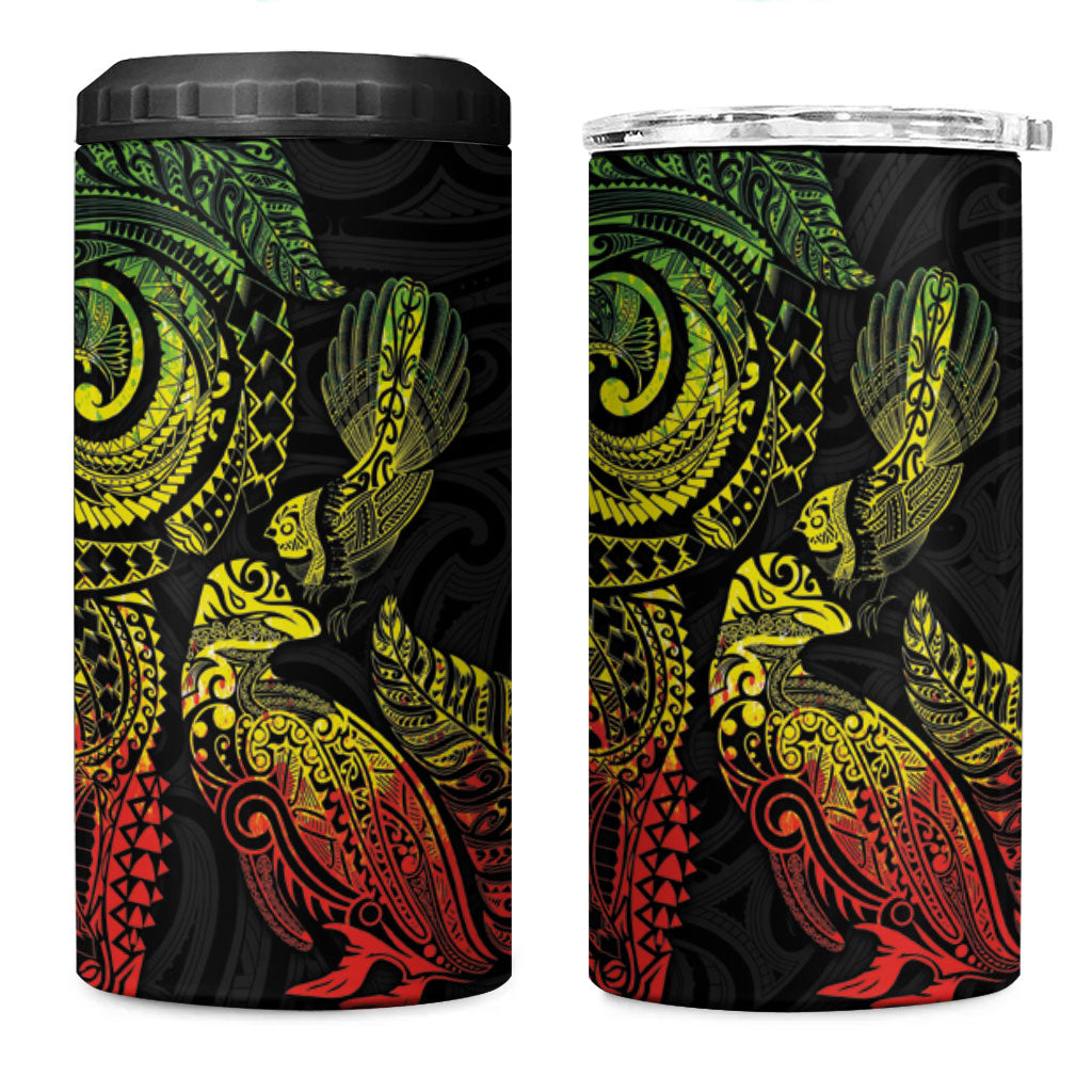 Aotearoa Moko Tribal Tattoo 4 in 1 Can Cooler Tumbler New Zealand Maori Penguin and Fantail Reggae Style