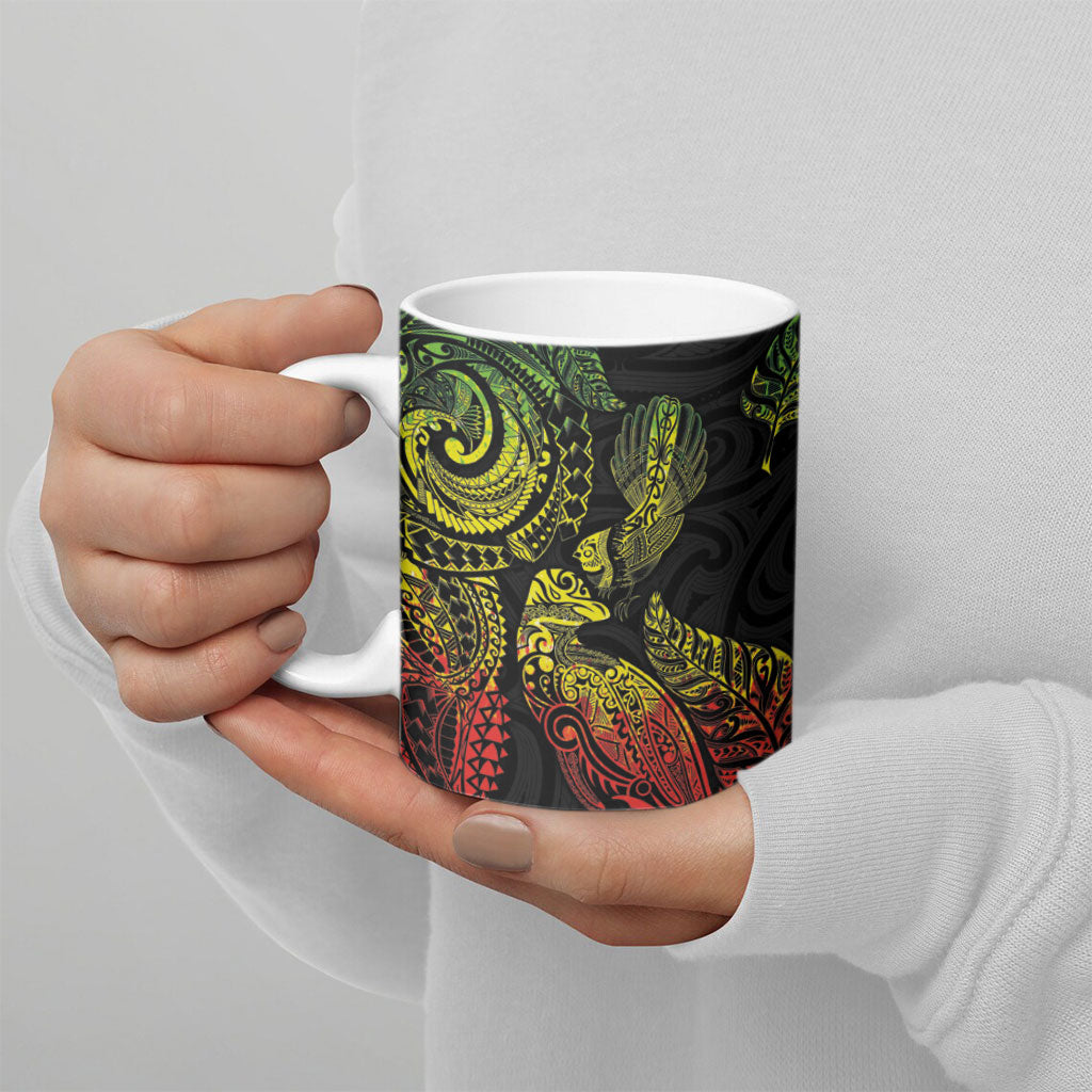 Aotearoa Moko Tribal Tattoo Ceramic Mug New Zealand Maori Penguin and Fantail Reggae Style LT03 - Polynesian Pride