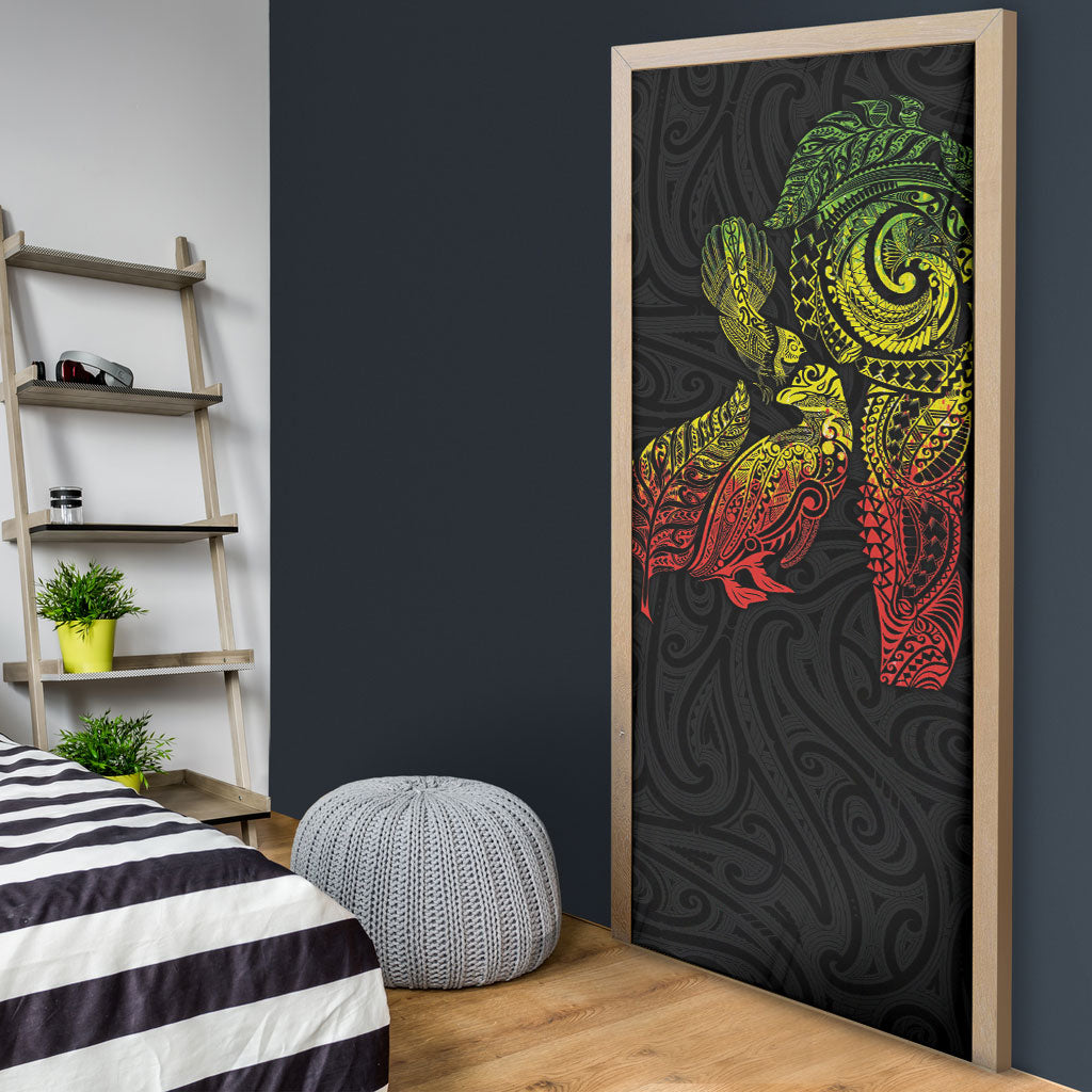 Aotearoa Moko Tribal Tattoo Door Cover New Zealand Maori Penguin and Fantail Reggae Style LT03 - Polynesian Pride
