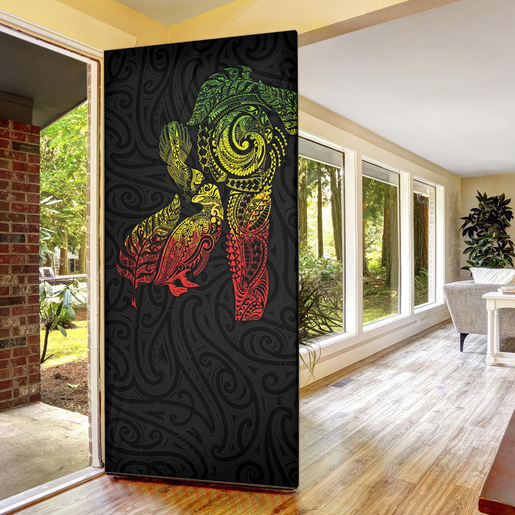 Aotearoa Moko Tribal Tattoo Door Cover New Zealand Maori Penguin and Fantail Reggae Style LT03 - Polynesian Pride
