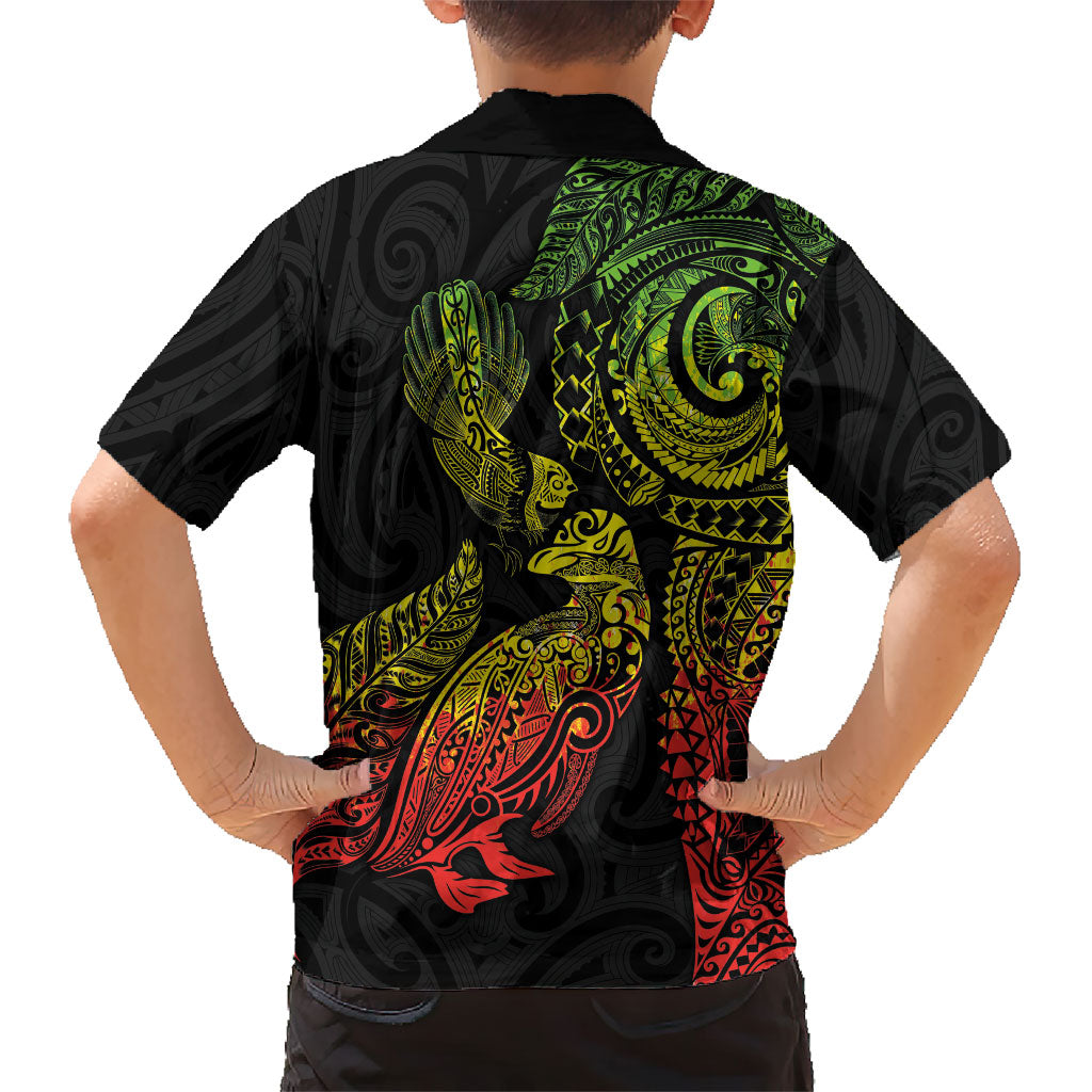 Aotearoa Moko Tribal Tattoo Family Matching Mermaid Dress and Hawaiian Shirt New Zealand Maori Penguin and Fantail Reggae Style LT03 - Polynesian Pride