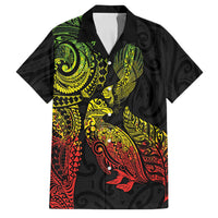 Aotearoa Moko Tribal Tattoo Family Matching Off The Shoulder Long Sleeve Dress and Hawaiian Shirt New Zealand Maori Penguin and Fantail Reggae Style LT03 Dad's Shirt - Short Sleeve Multicolor - Polynesian Pride