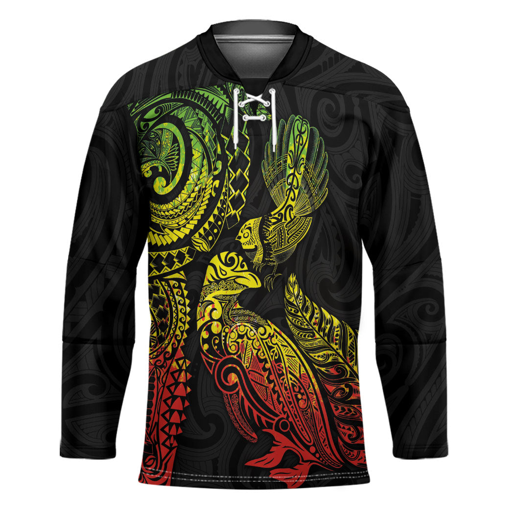 Aotearoa Moko Tribal Tattoo Hockey Jersey New Zealand Maori Penguin and Fantail Reggae Style LT03 Unisex Multicolor - Polynesian Pride