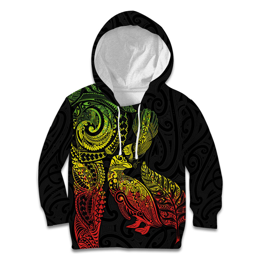 Aotearoa Moko Tribal Tattoo Kid Hoodie New Zealand Maori Penguin and Fantail Reggae Style LT03 Hoodie Multicolor - Polynesian Pride