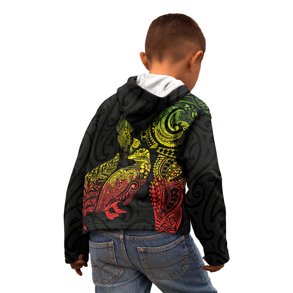 Aotearoa Moko Tribal Tattoo Kid Hoodie New Zealand Maori Penguin and Fantail Reggae Style LT03 - Polynesian Pride