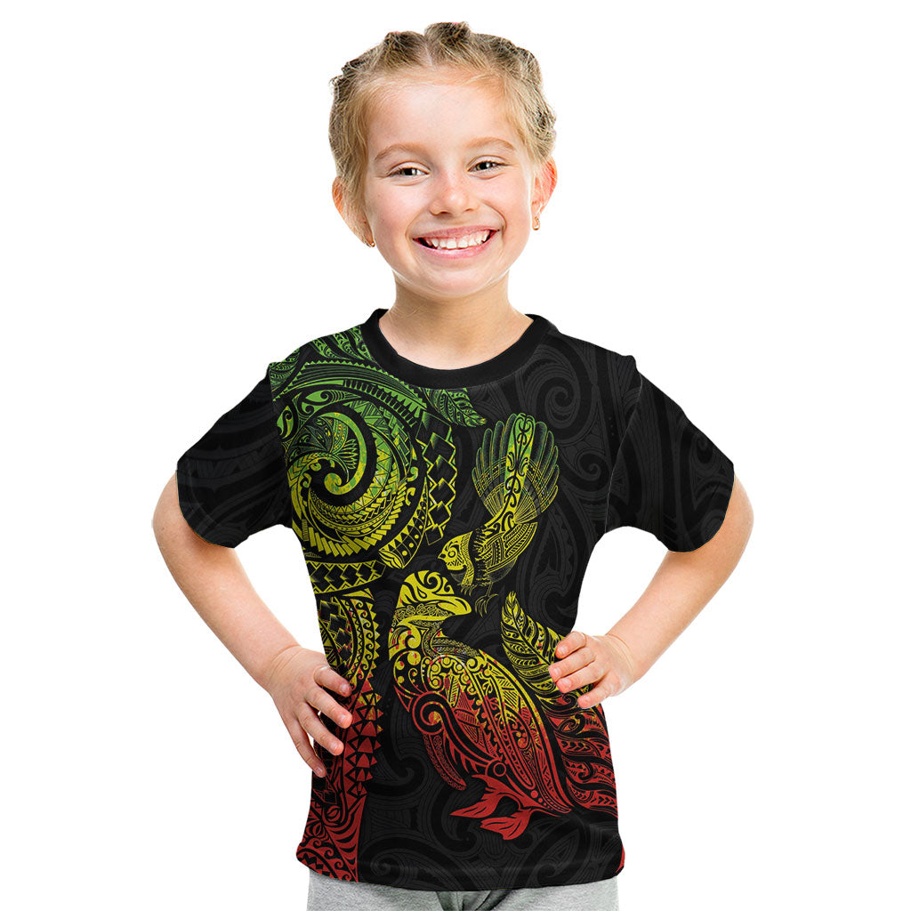 Aotearoa Moko Tribal Tattoo Kid T Shirt New Zealand Maori Penguin and Fantail Reggae Style