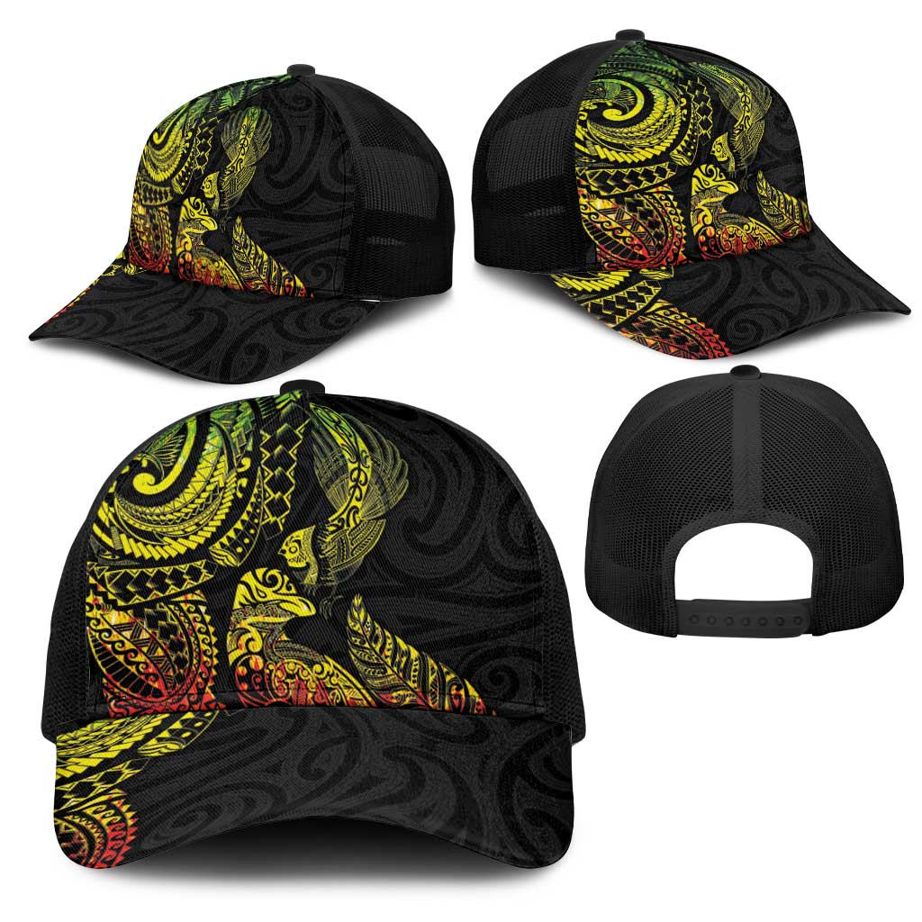 Aotearoa Moko Tribal Tattoo Mesh Trucker Cap New Zealand Maori Penguin and Fantail Reggae Style LT03 - Polynesian Pride