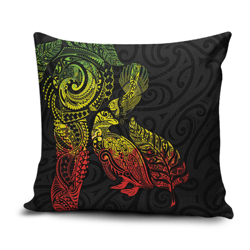 Aotearoa Moko Tribal Tattoo Pillow Cover New Zealand Maori Penguin and Fantail Reggae Style