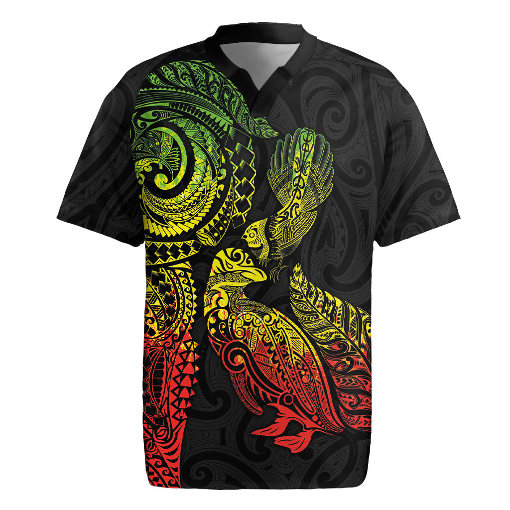 Aotearoa Moko Tribal Tattoo Rugby Jersey New Zealand Maori Penguin and Fantail Reggae Style