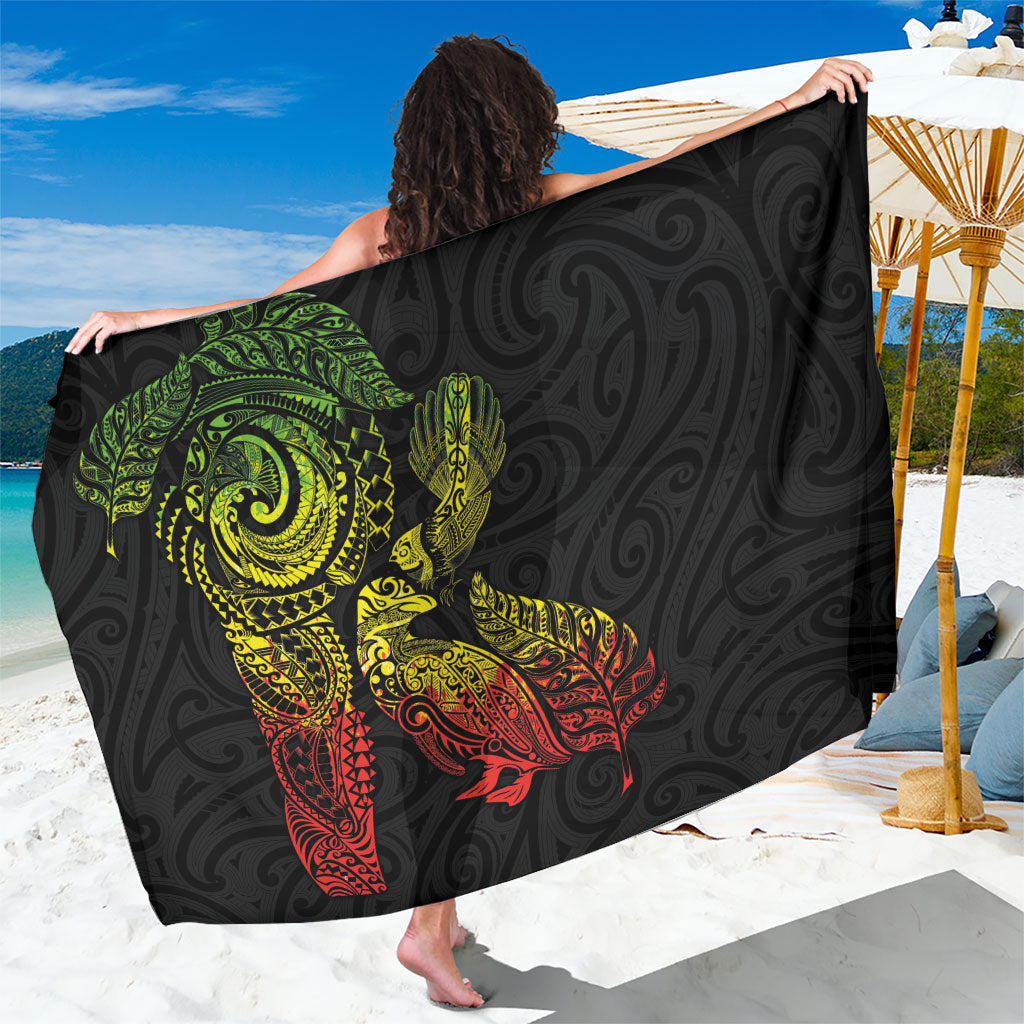 Aotearoa Moko Tribal Tattoo Sarong New Zealand Maori Penguin and Fantail Reggae Style LT03 One Size 44 x 66 inches Multicolor - Polynesian Pride