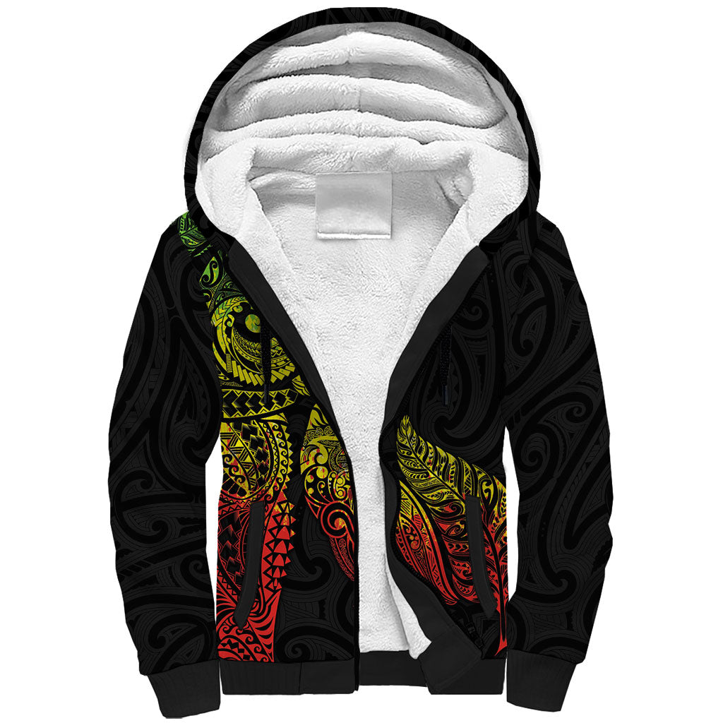 Aotearoa Moko Tribal Tattoo Sherpa Hoodie New Zealand Maori Penguin and Fantail Reggae Style LT03 Unisex Multicolor - Polynesian Pride