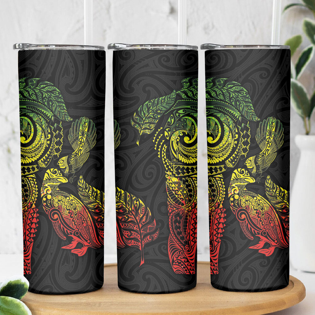 Aotearoa Moko Tribal Tattoo Skinny Tumbler New Zealand Maori Penguin and Fantail Reggae Style LT03 - Polynesian Pride