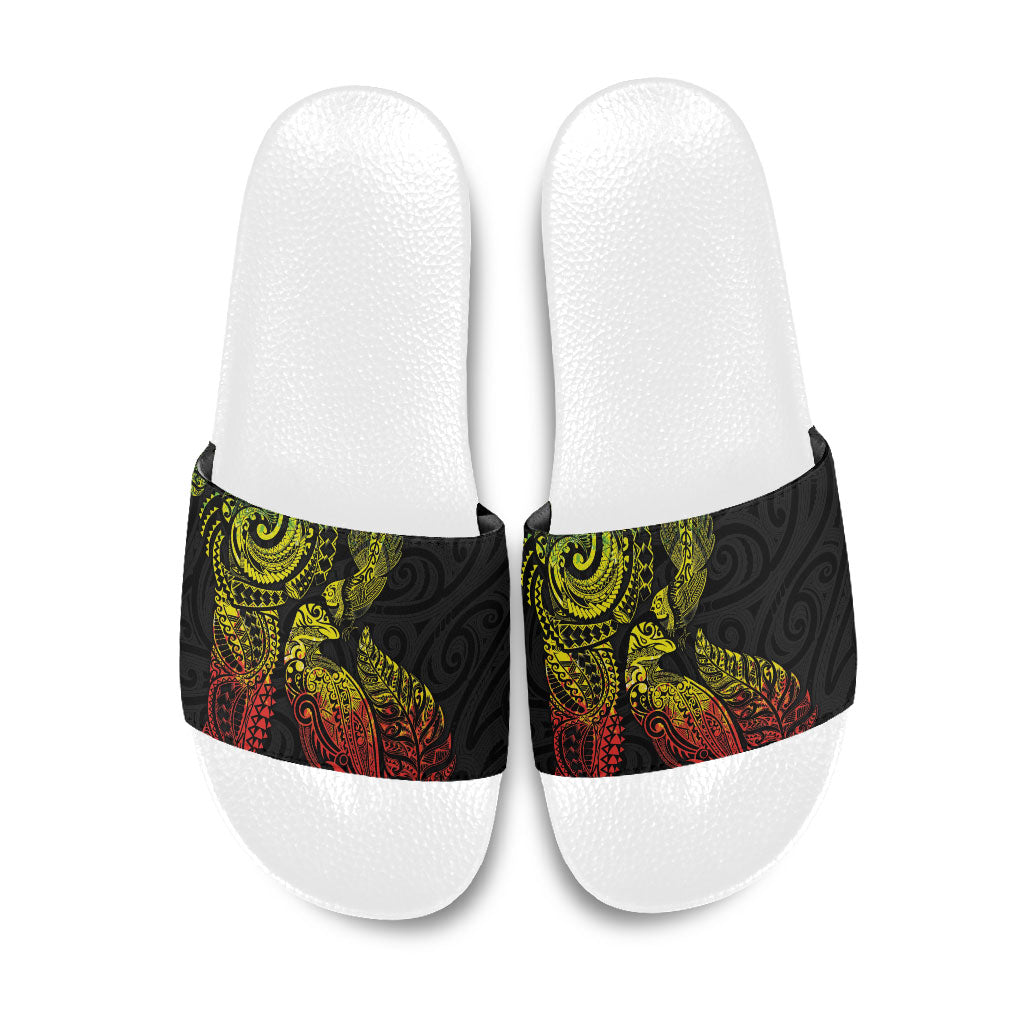 Aotearoa Moko Tribal Tattoo Slide Sandals New Zealand Maori Penguin and Fantail Reggae Style LT03 Multicolor - Polynesian Pride