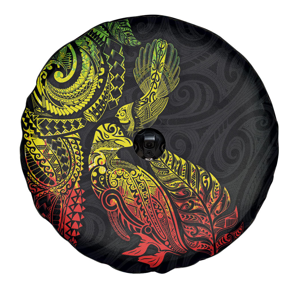Aotearoa Moko Tribal Tattoo Spare Tire Cover New Zealand Maori Penguin and Fantail Reggae Style LT03 - Polynesian Pride