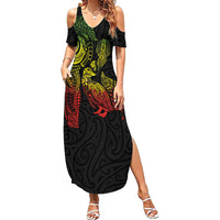 Aotearoa Moko Tribal Tattoo Summer Maxi Dress New Zealand Maori Penguin and Fantail Reggae Style LT03 Women Multicolor - Polynesian Pride