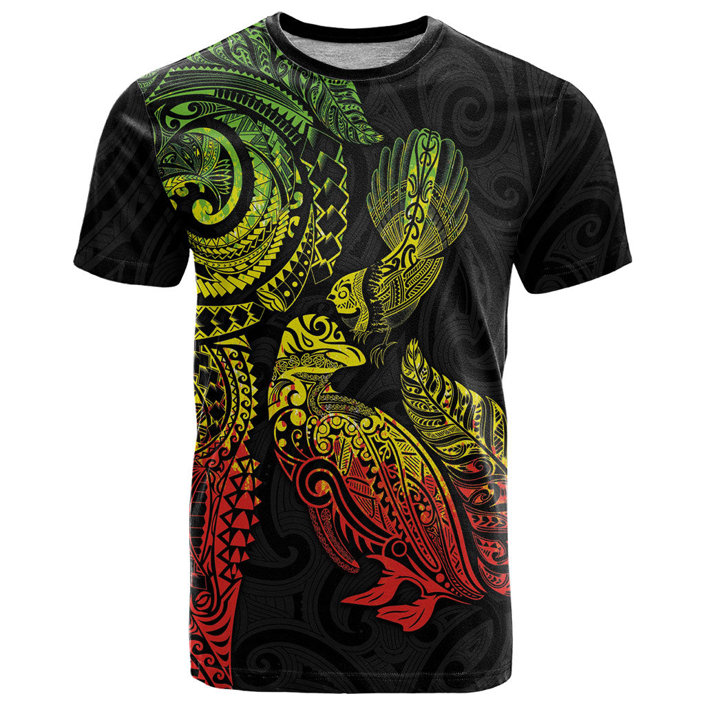 Aotearoa Moko Tribal Tattoo T Shirt New Zealand Maori Penguin and Fantail Reggae Style
