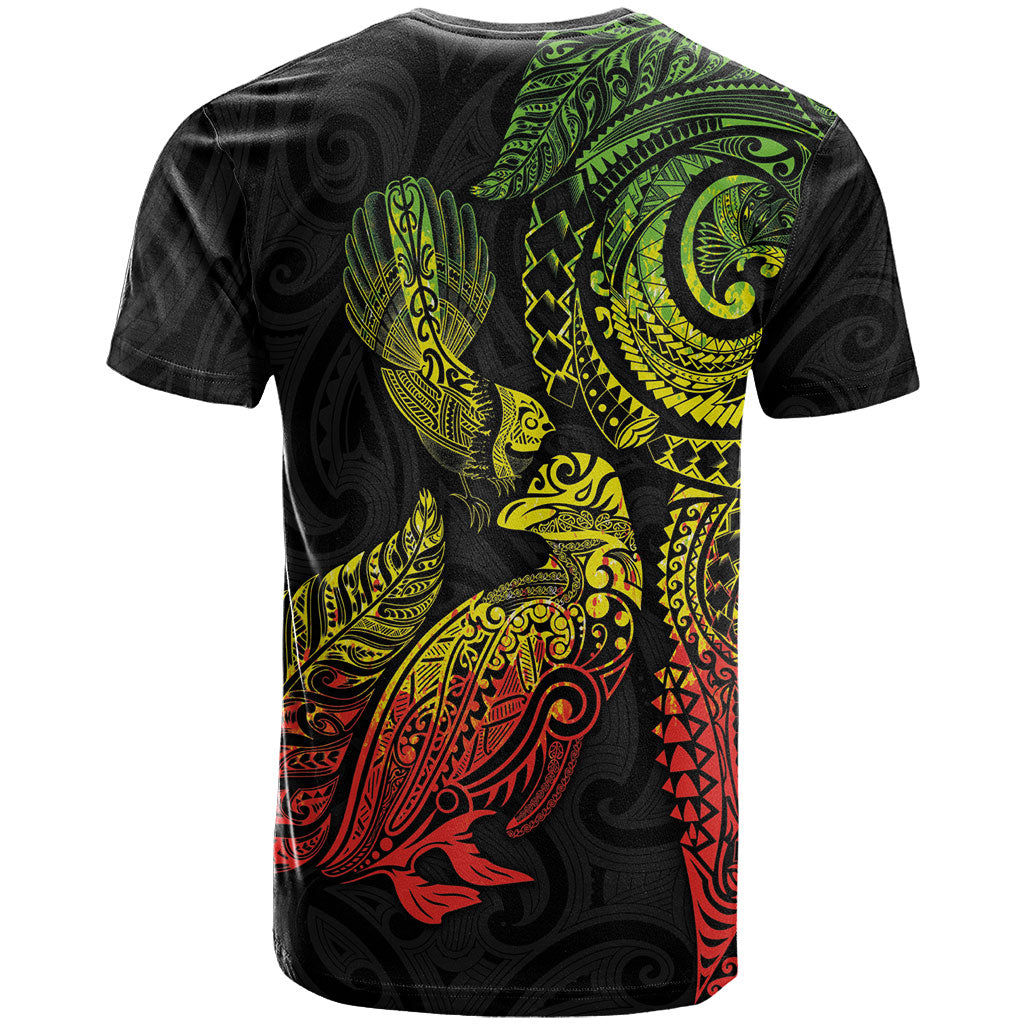 Aotearoa Moko Tribal Tattoo T Shirt New Zealand Maori Penguin and Fantail Reggae Style