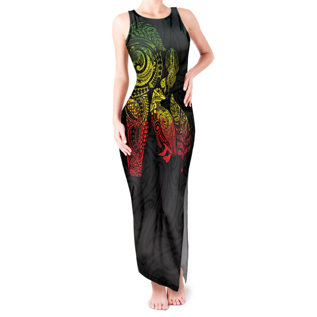 Aotearoa Moko Tribal Tattoo Tank Maxi Dress New Zealand Maori Penguin and Fantail Reggae Style LT03 Women Multicolor - Polynesian Pride