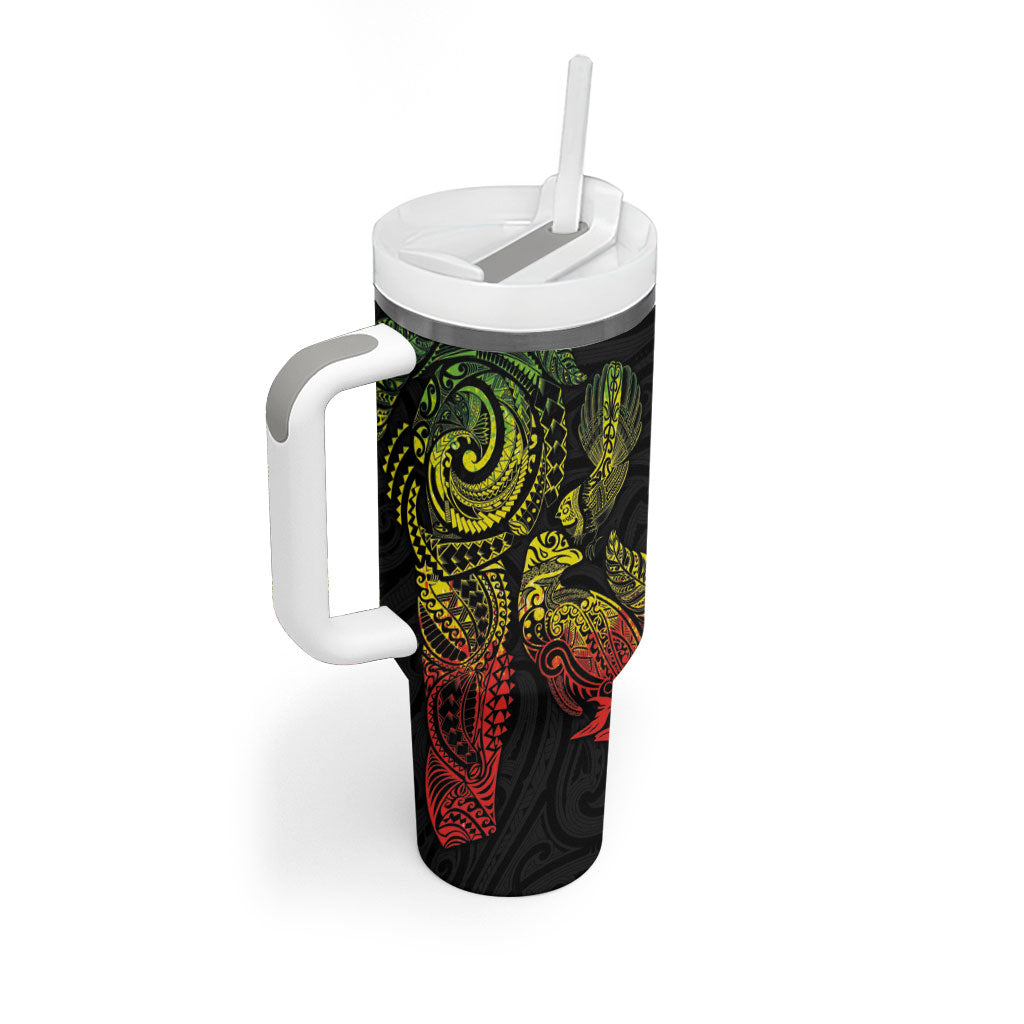 Aotearoa Moko Tribal Tattoo Tumbler With Handle New Zealand Maori Penguin and Fantail Reggae Style LT03 - Polynesian Pride