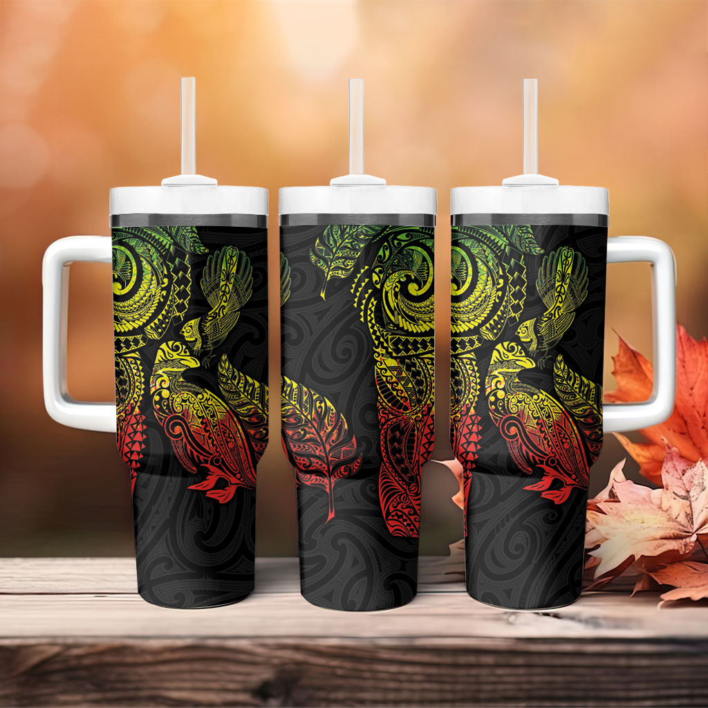 Aotearoa Moko Tribal Tattoo Tumbler With Handle New Zealand Maori Penguin and Fantail Reggae Style LT03 - Polynesian Pride