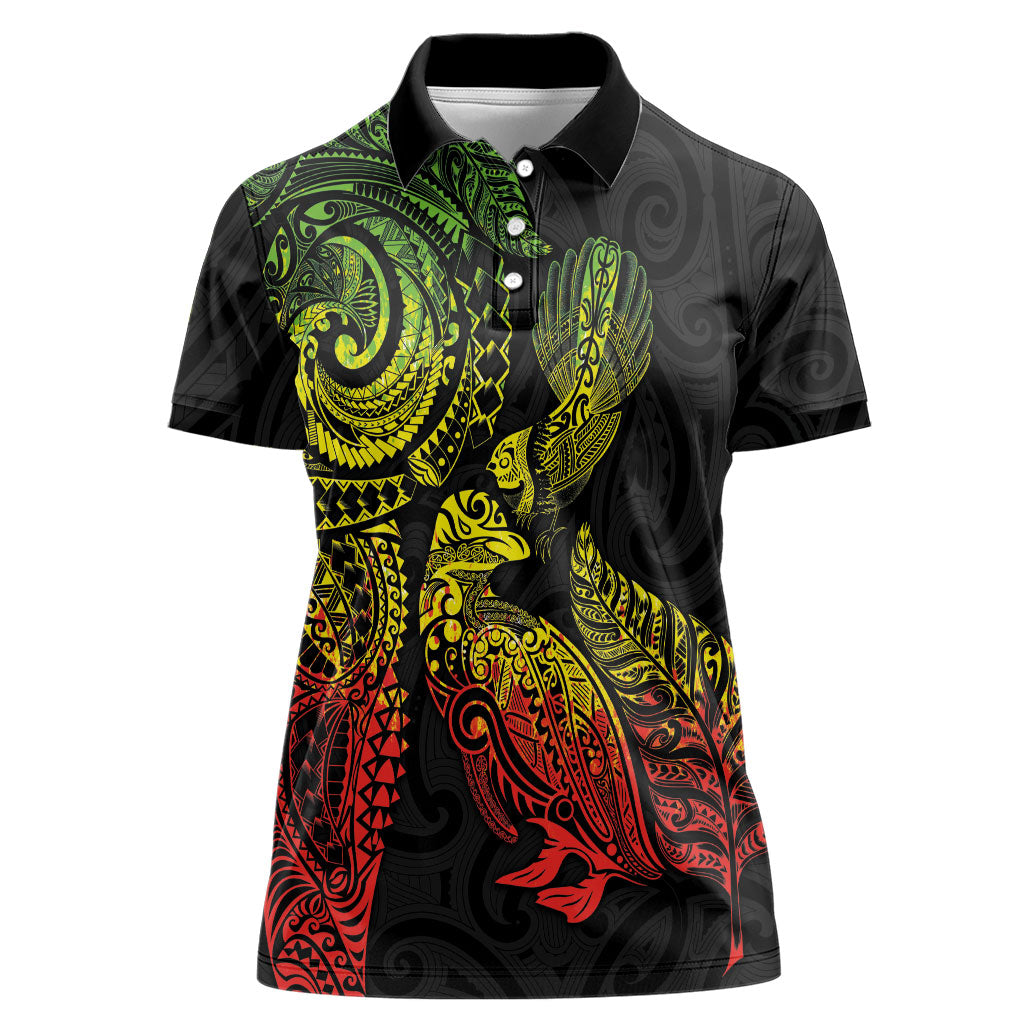 Aotearoa Moko Tribal Tattoo Women Polo Shirt New Zealand Maori Penguin and Fantail Reggae Style LT03 Female Multicolor - Polynesian Pride