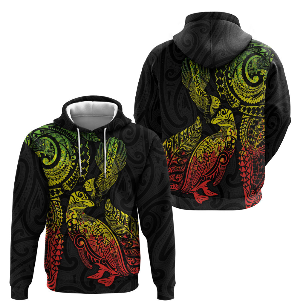 Aotearoa Moko Tribal Tattoo Zip Hoodie New Zealand Maori Penguin and Fantail Reggae Style LT03 - Polynesian Pride