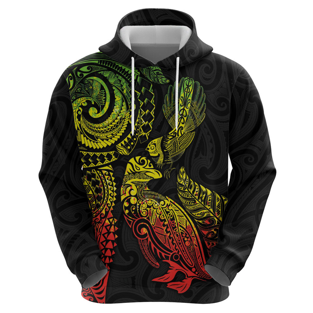 Aotearoa Moko Tribal Tattoo Zip Hoodie New Zealand Maori Penguin and Fantail Reggae Style LT03 - Polynesian Pride