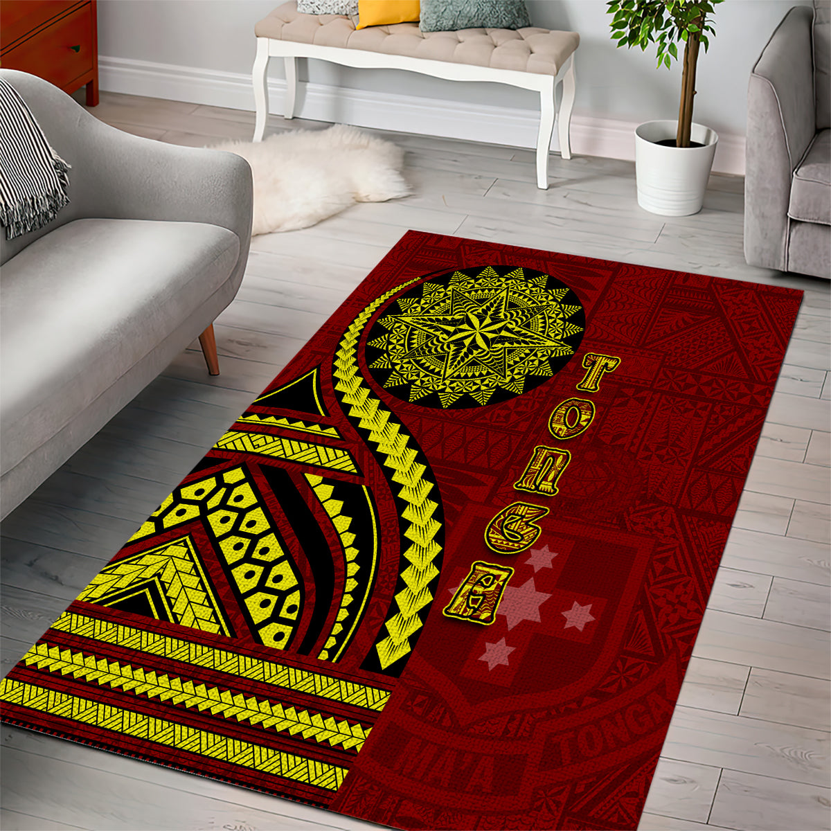 Kolisi Tonga Atele Area Rug Ngatu and Polynesian Pattern LT03 - Polynesian Pride