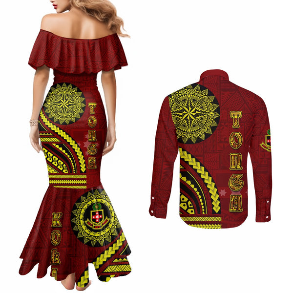 Personalised Kolisi Tonga Atele Couples Matching Long Sleeve Bodycon Dress and Long Sleeve Button Shirts Tongan Kupesi - Special LT7 main image 1