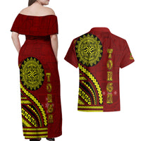 Kolisi Tonga Atele Couples Matching Off Shoulder Maxi Dress and Hawaiian Shirt Ngatu and Polynesian Pattern LT03 - Polynesian Pride